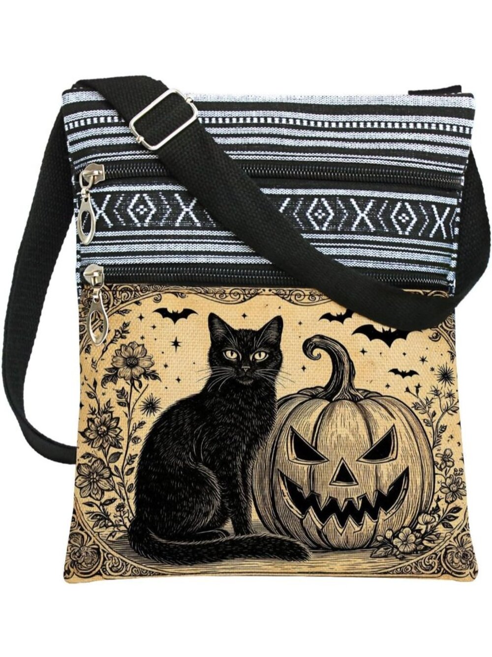 🎃Women's Black Cat Pumpkin Halloween Sling Themed Print Shoulder Crossbody Bag